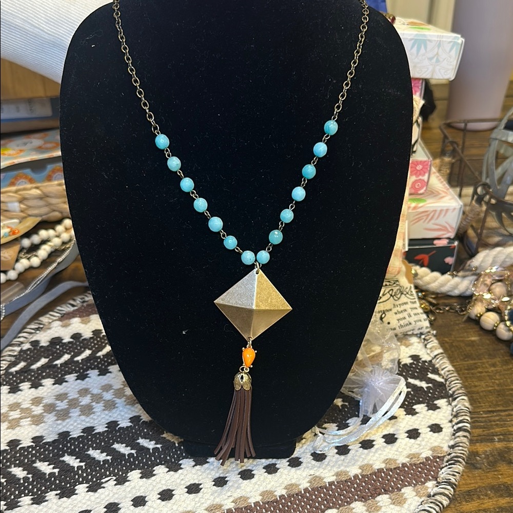 Turquoise and Gold Pendant Necklace